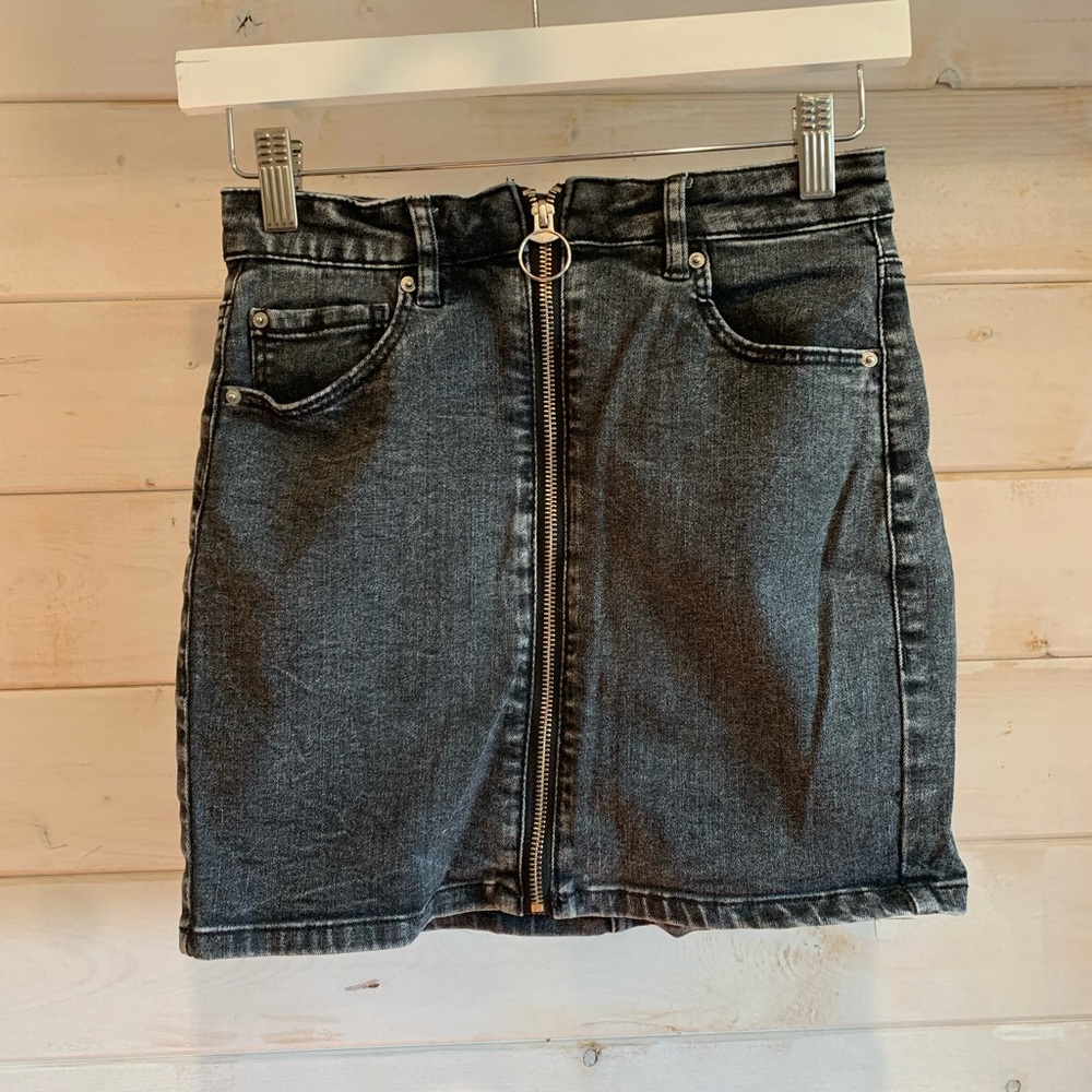 Garage | Black Niki Acid Wash High Rise Zip Front Skirt